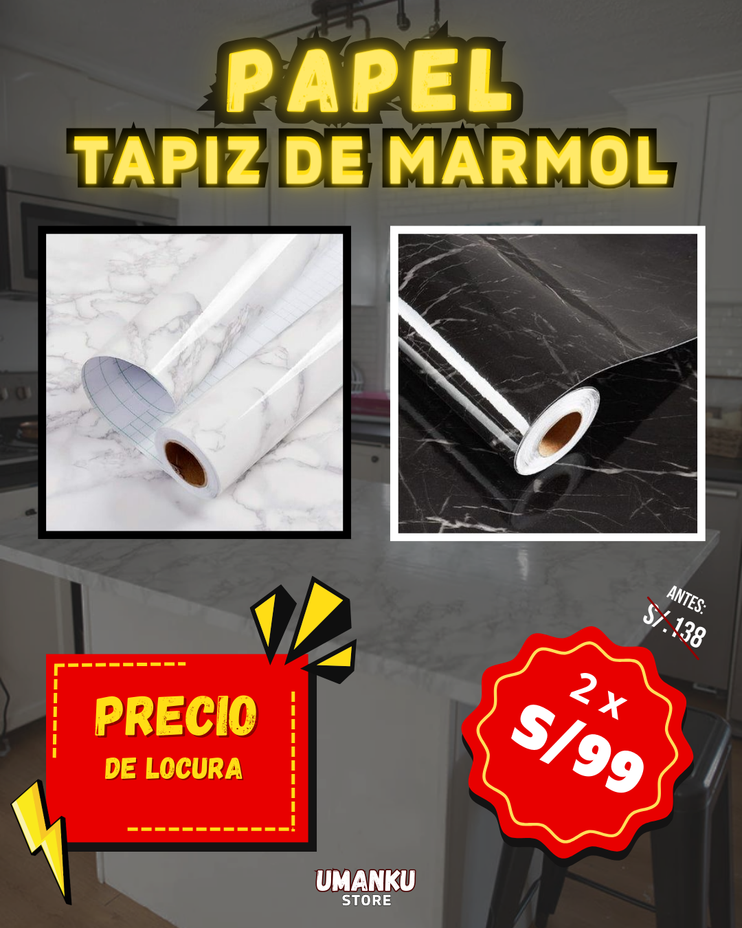 PAPEL TAPIZ DE MARMOL AUTOADHESIVO